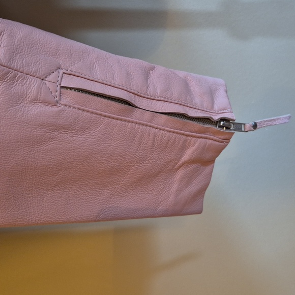 OXYHO SORENTO Women's Leather Pale Pink Moto Jacket, Satin Lined, Size Medium - Picture 12 of 16